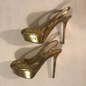 Sergio Rossi Gold Slingback Platform Pump Sz 39.5